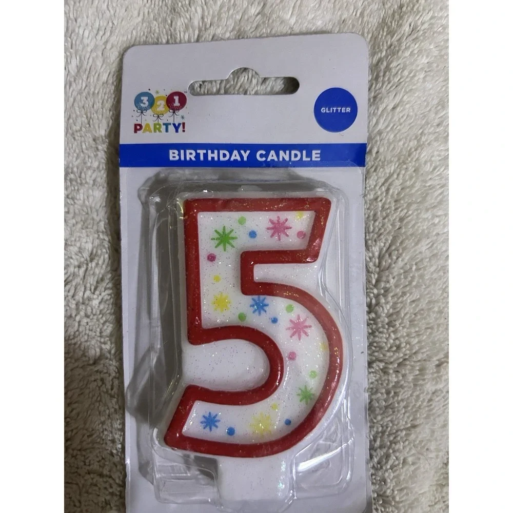 321 Birthday Party Glitter Candle! 5! Five! New